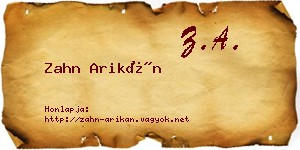 Zahn Arikán névjegykártya